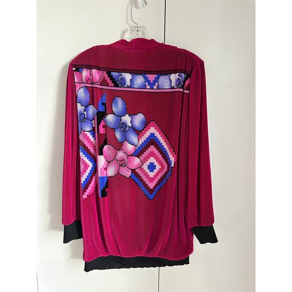 Virginie Paris Floral Micropleated Blouse Pink Made in France Statement SZ L - Picture 5 of 11